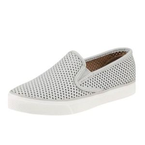Sperry Top-Sider Women's Grey Leather Seaside Perforated Slip On Shoes
